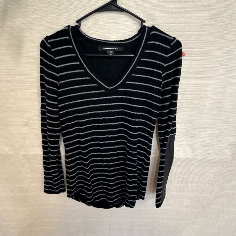 Fifteen Twenty Black and White Striped Long Sleeve Top